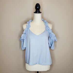 Topshop Blue Cold Shoulder Ruffle Top 4